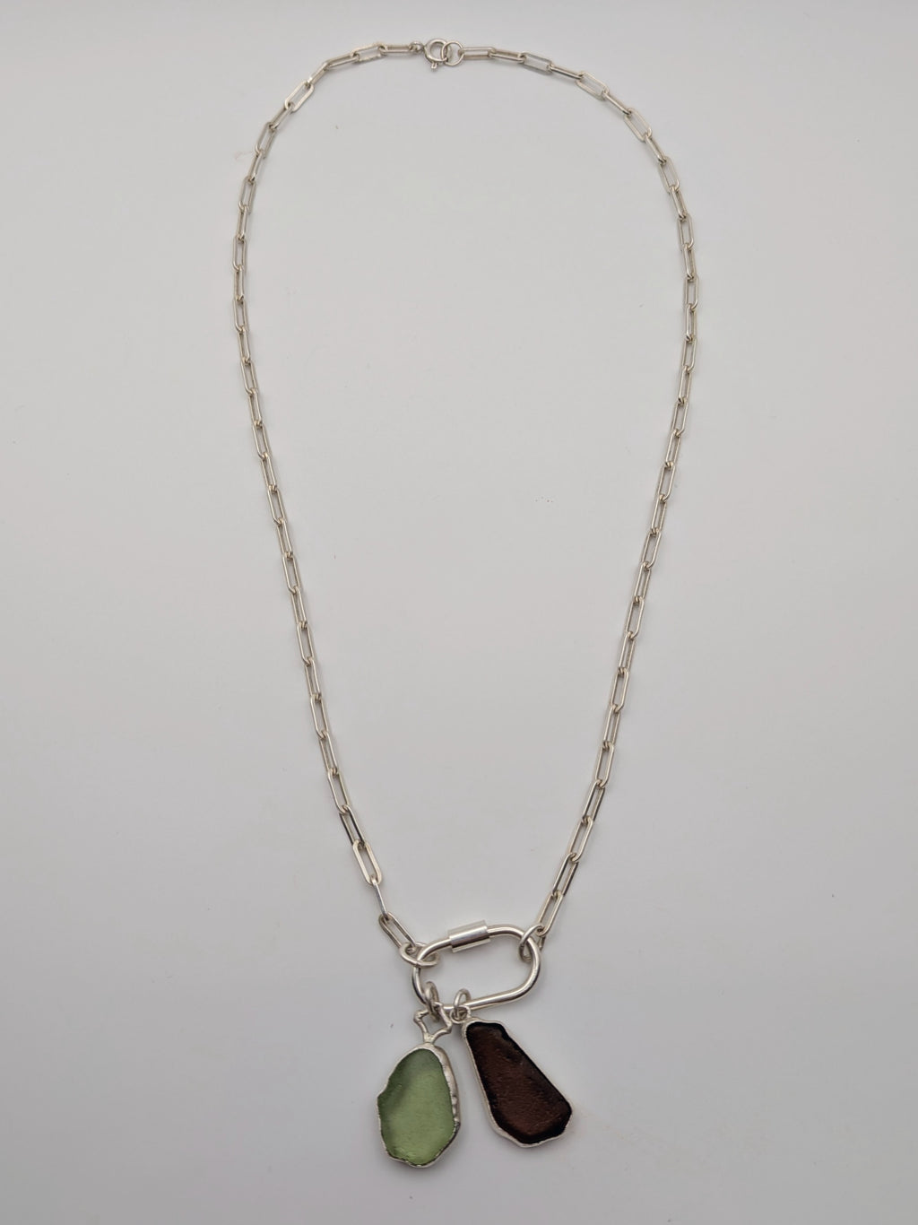 Chunky sterling silver paperclip chain with an oversized carabiner clasp by All Our Light.