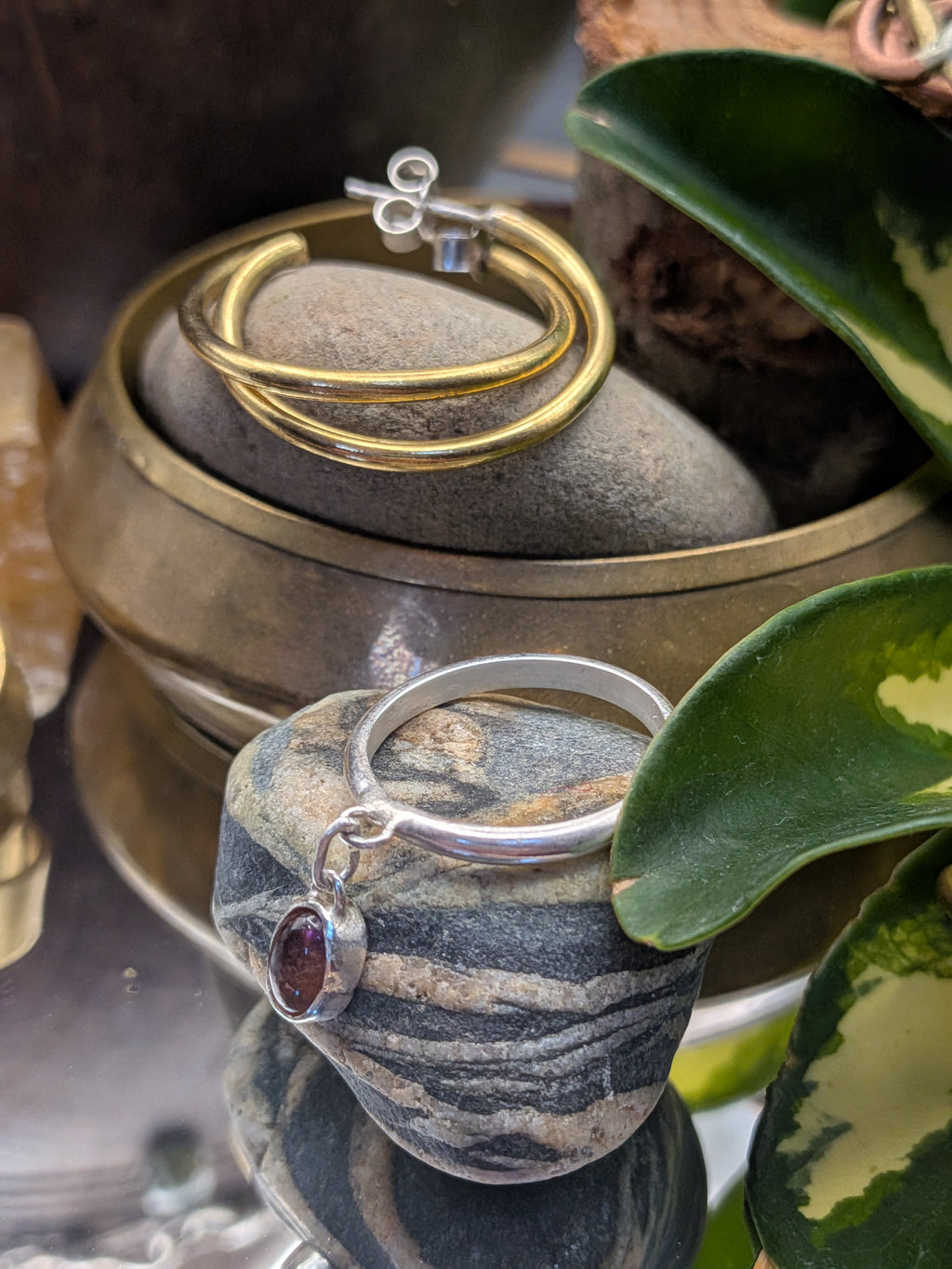 Watermelon tourmaline charm ring