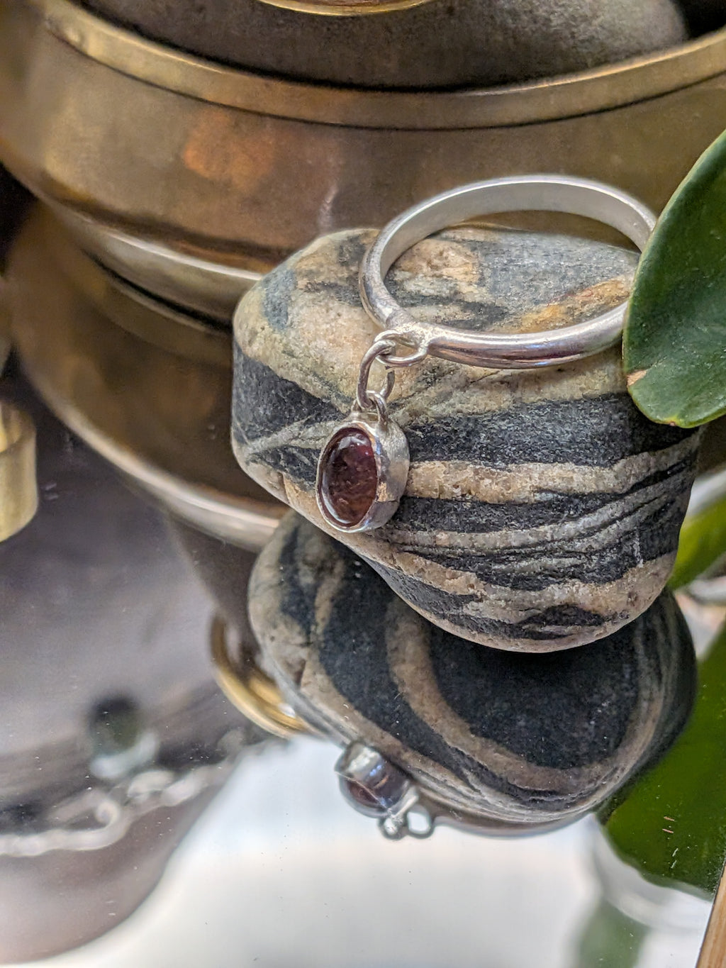 Watermelon tourmaline charm ring