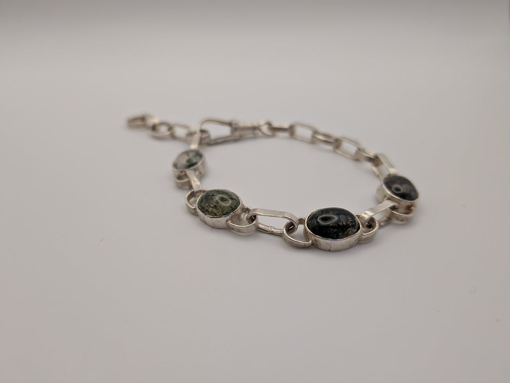 Moss agate oval link bracelet