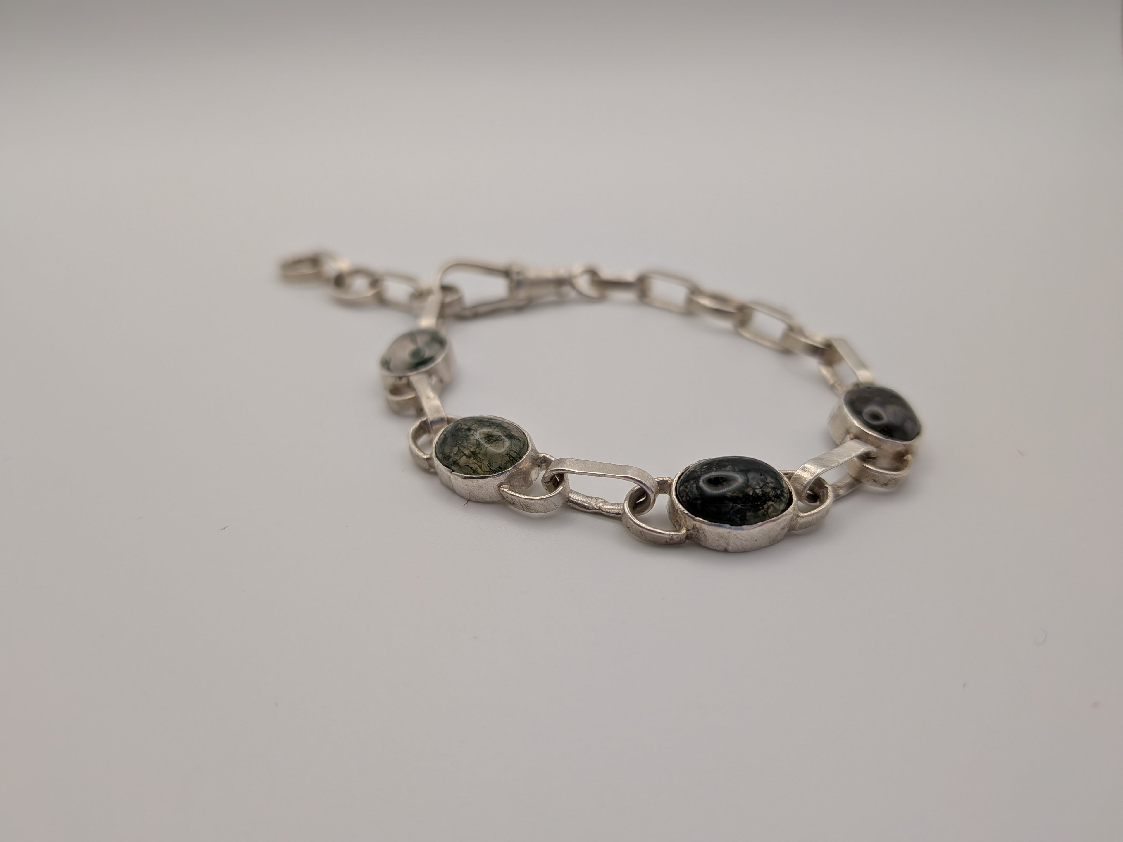Moss agate oval link bracelet