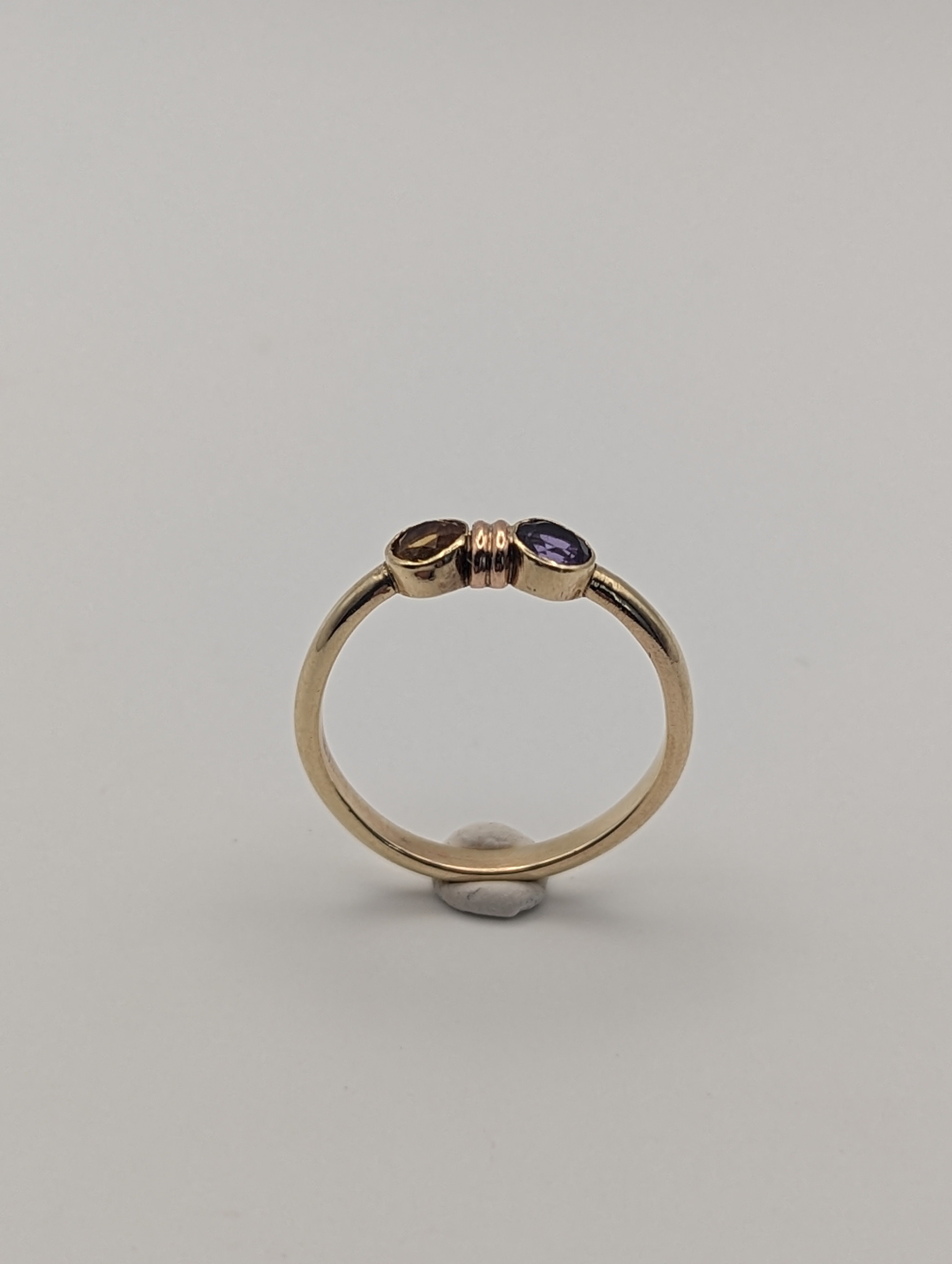Citrine and Amethyst toi et moi gold ring