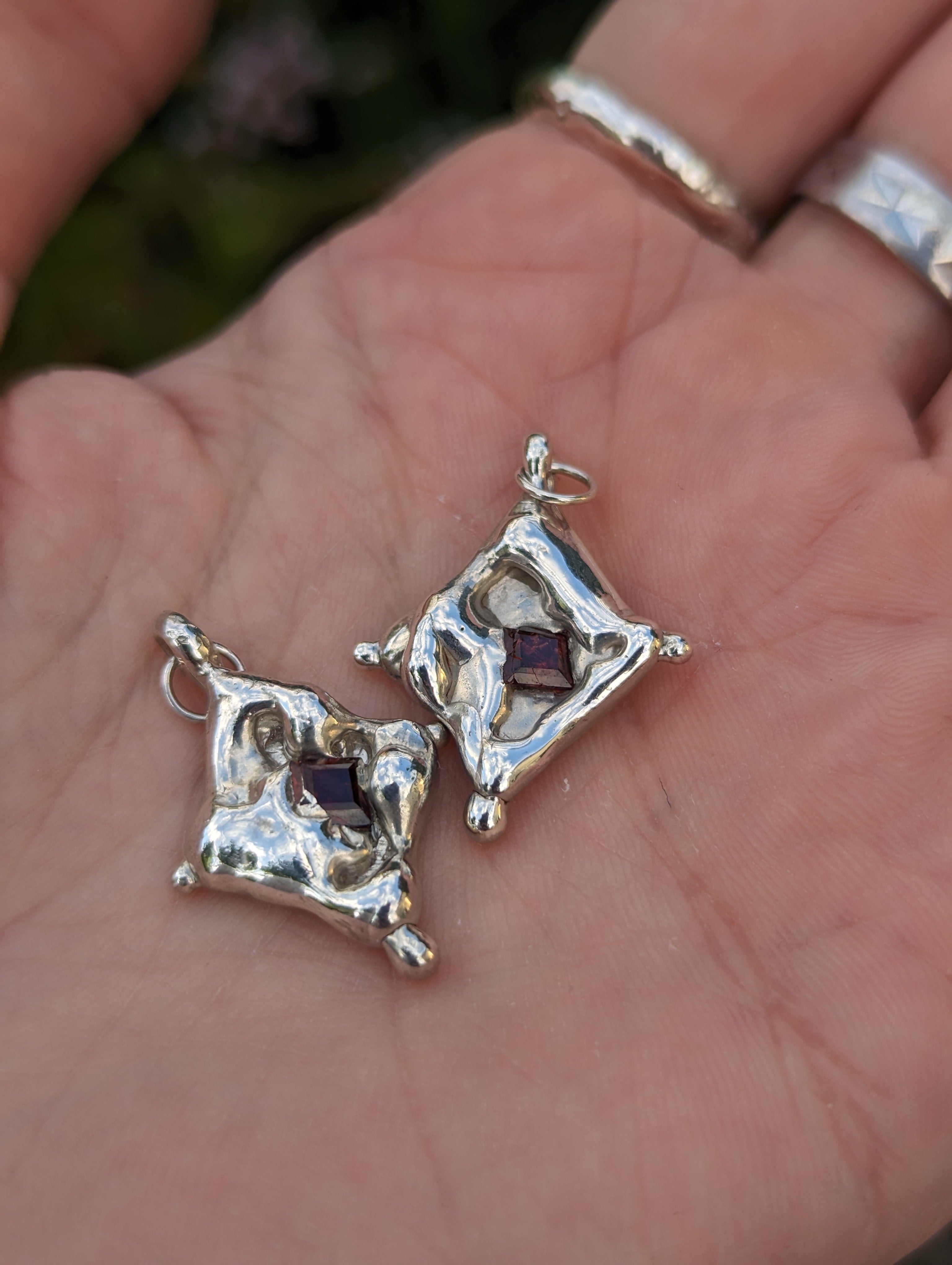 Organic Sterling silver garnet pendant