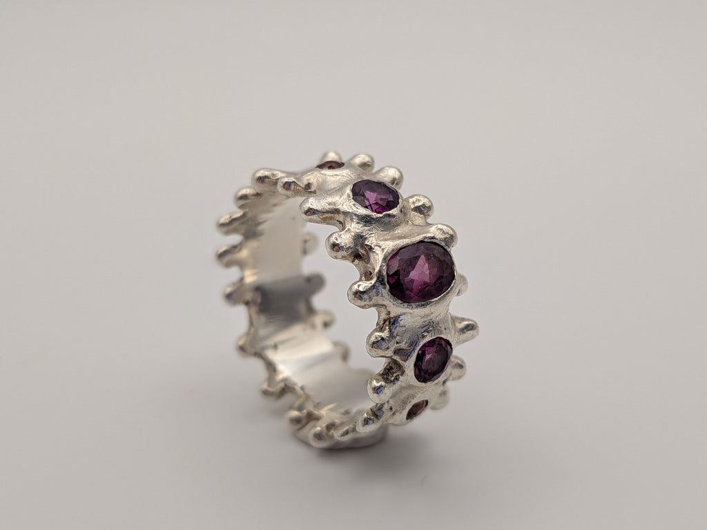 5 stone rhodolite garnet ring