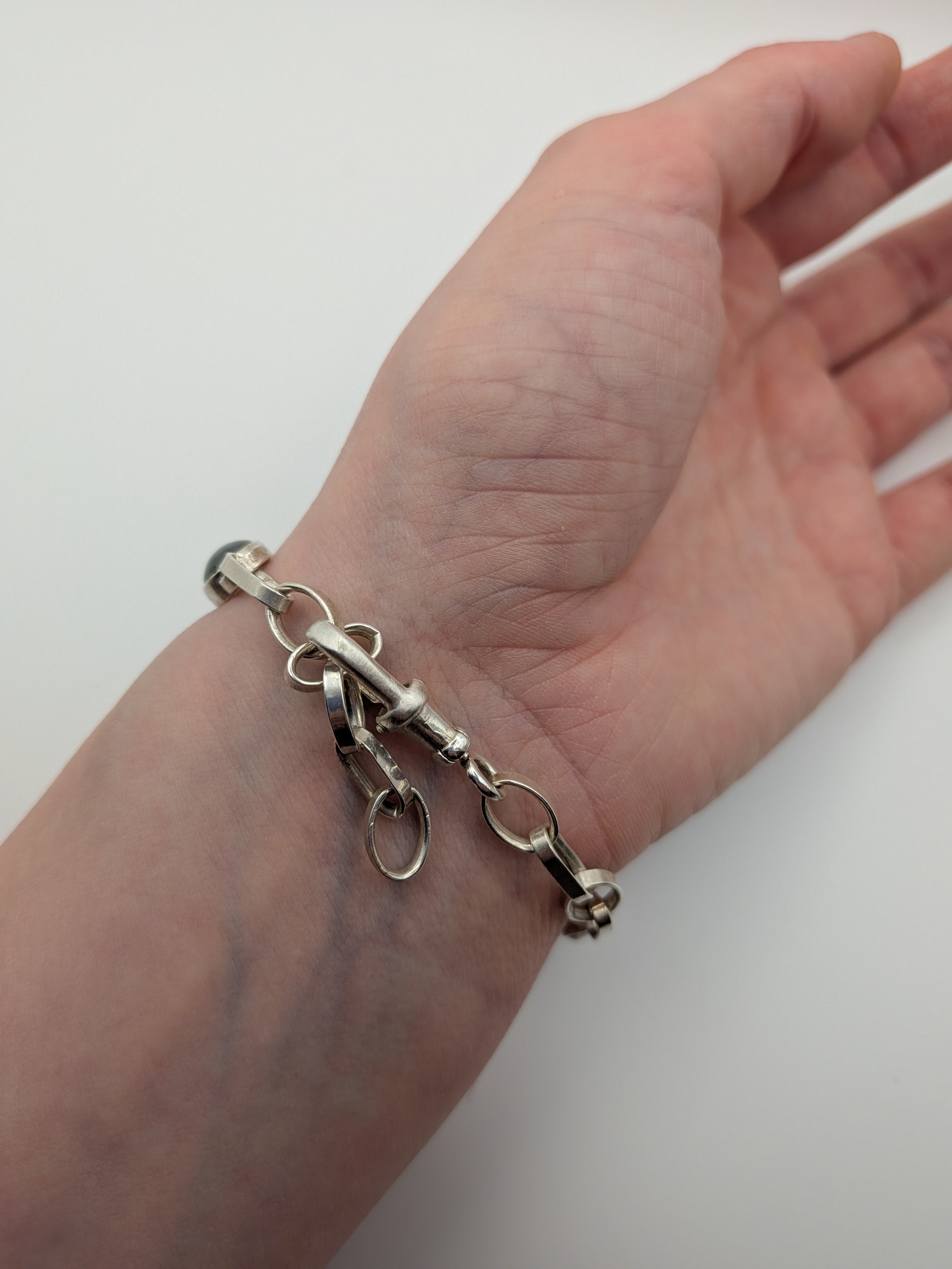 Moss agate oval link bracelet