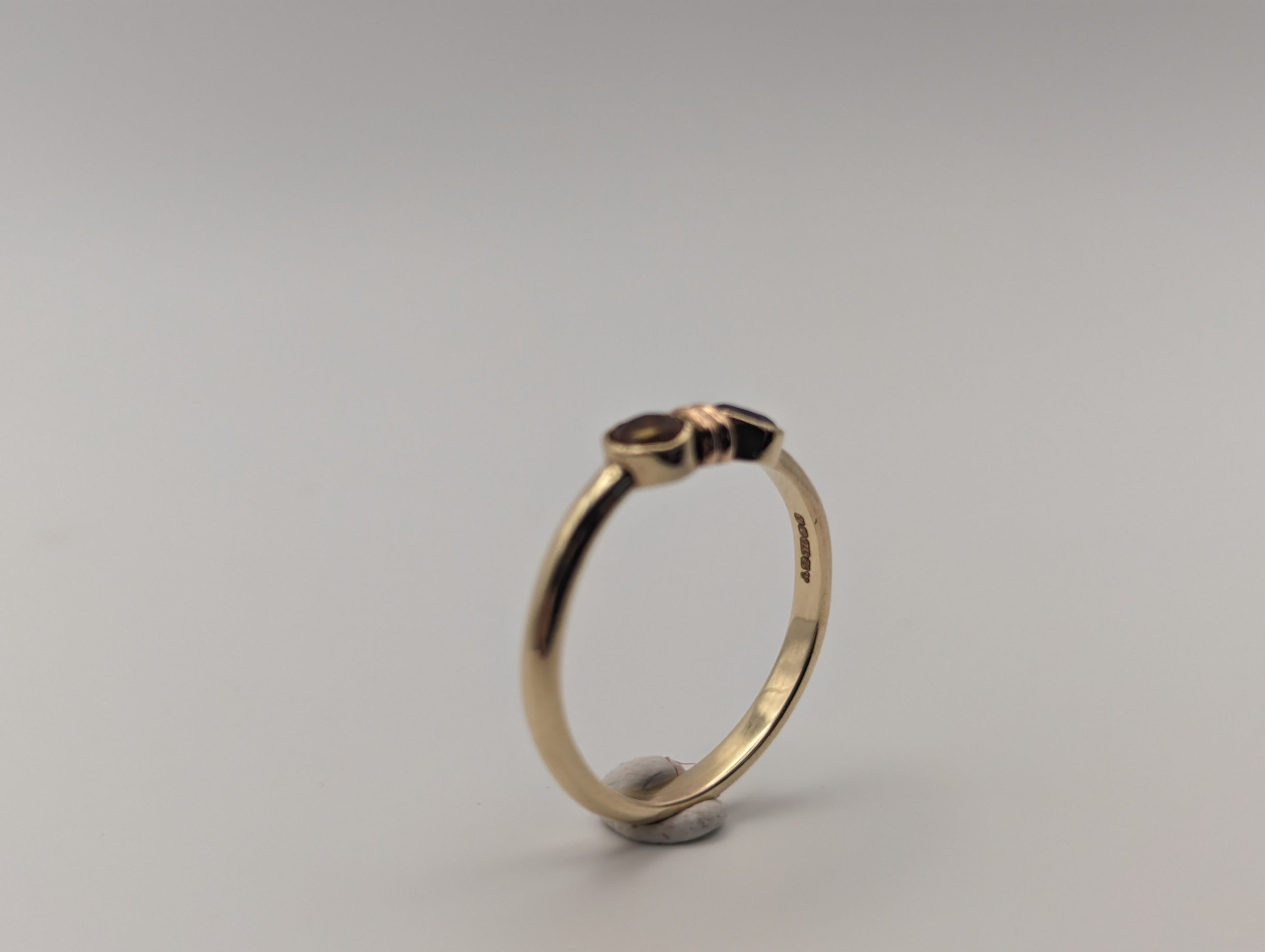 Citrine and Amethyst toi et moi gold ring