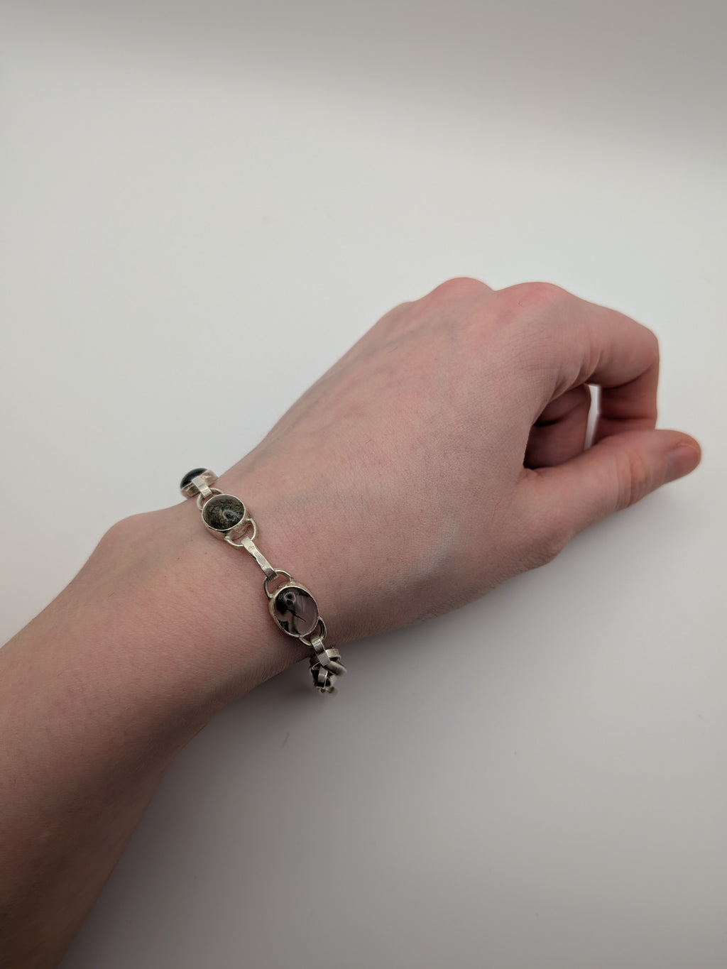 Moss agate oval link bracelet