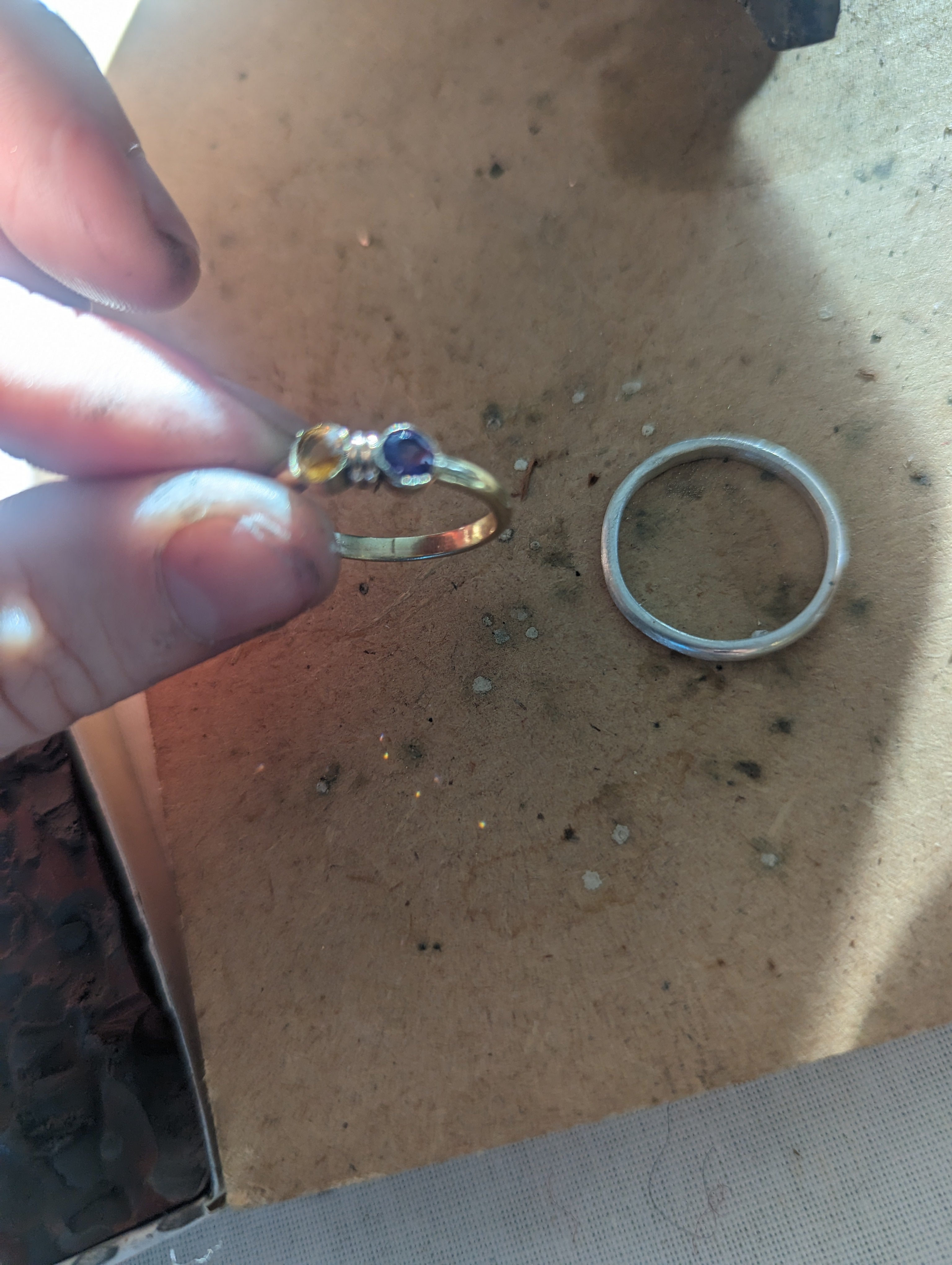 Citrine and Amethyst toi et moi gold ring