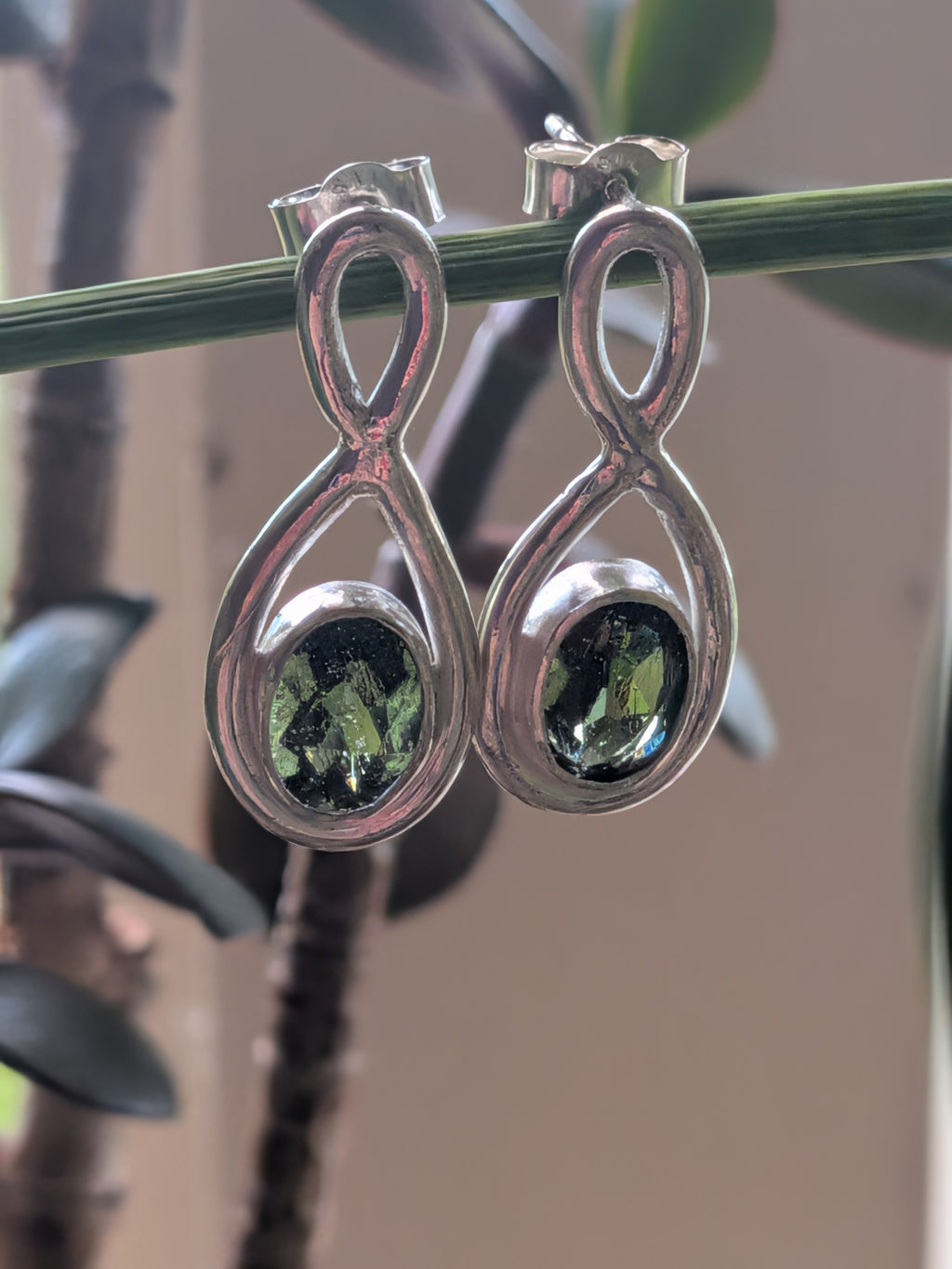 Sterling moldovite studs