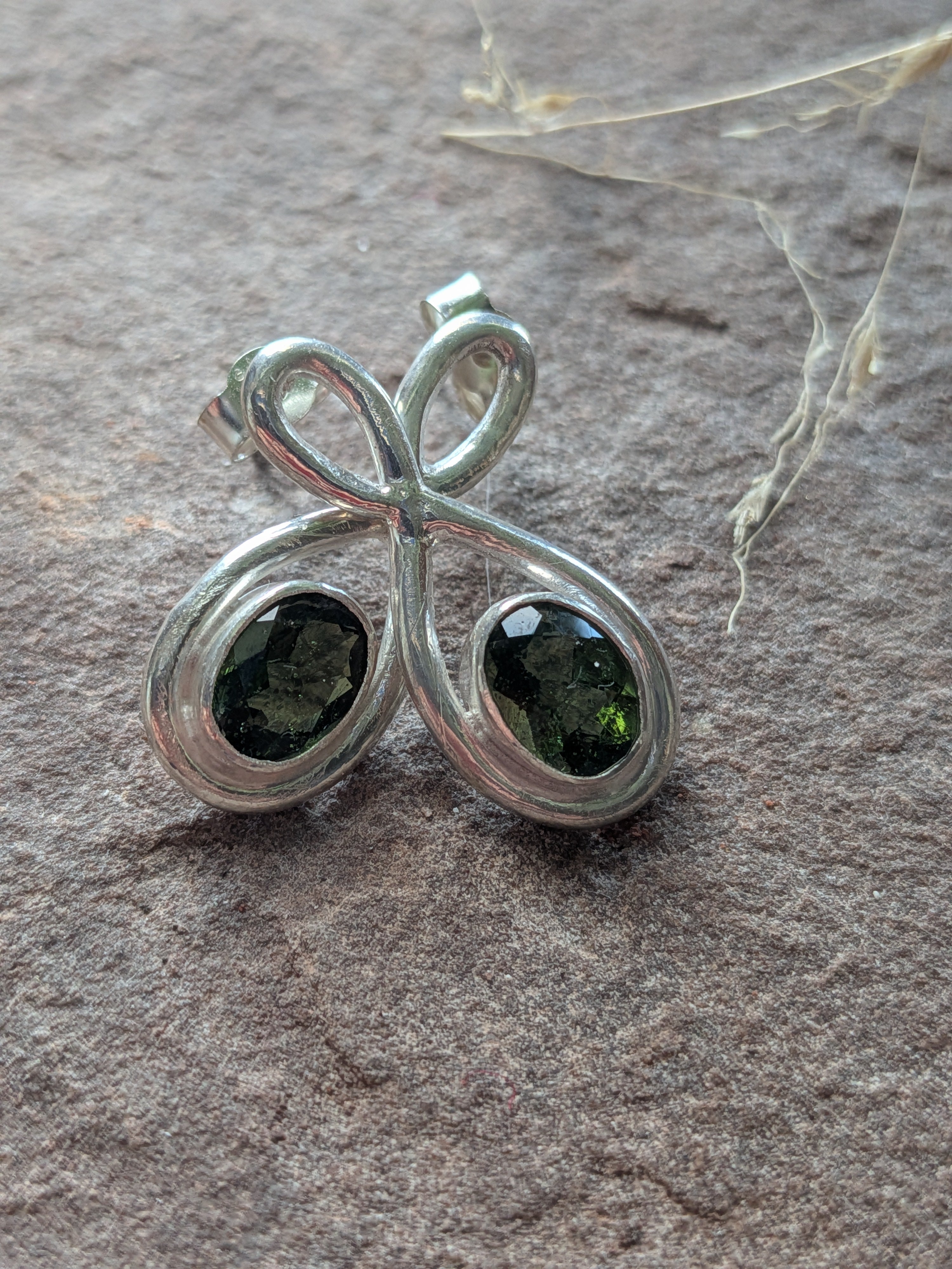 Sterling moldovite studs